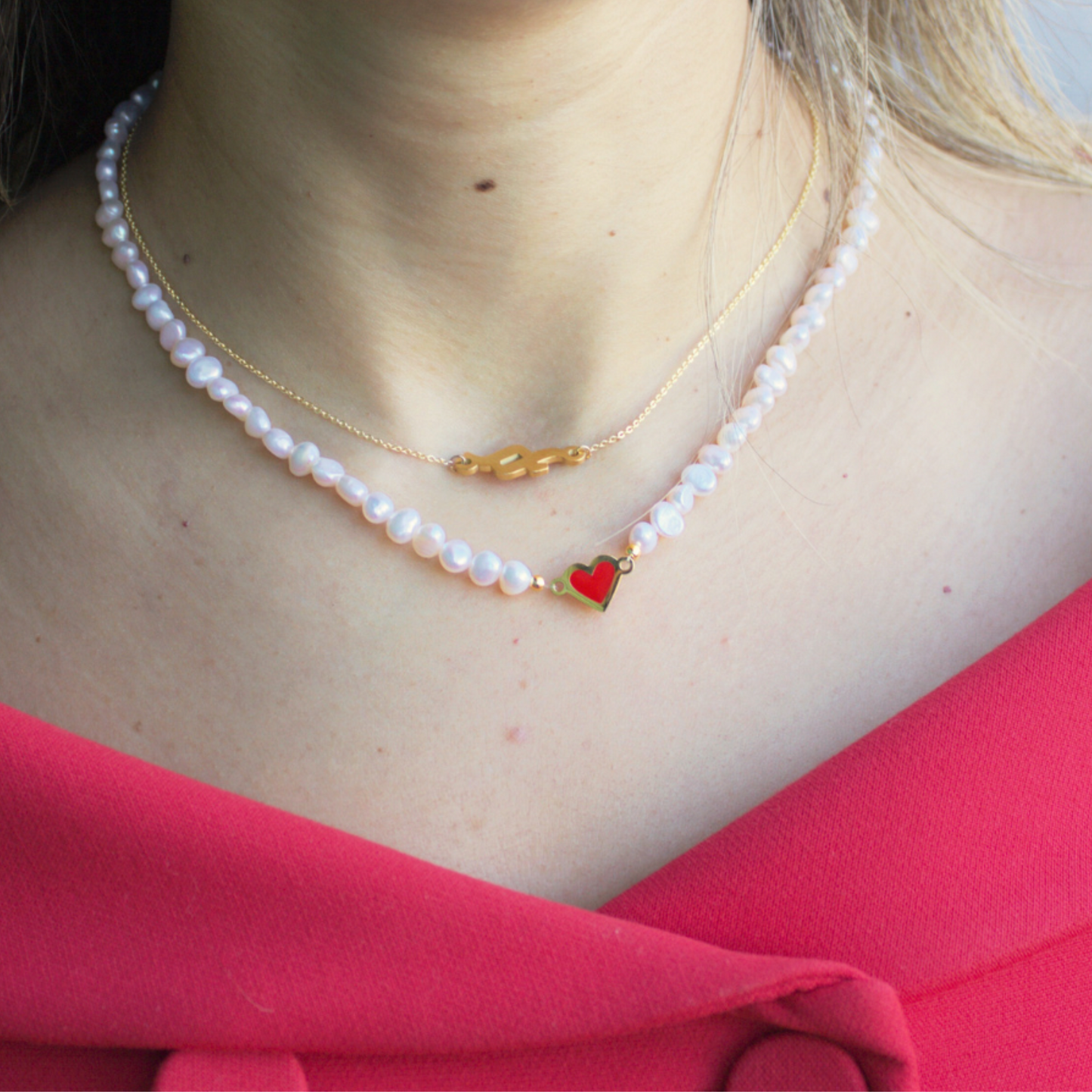 Pearl Enamel Heart Necklace
