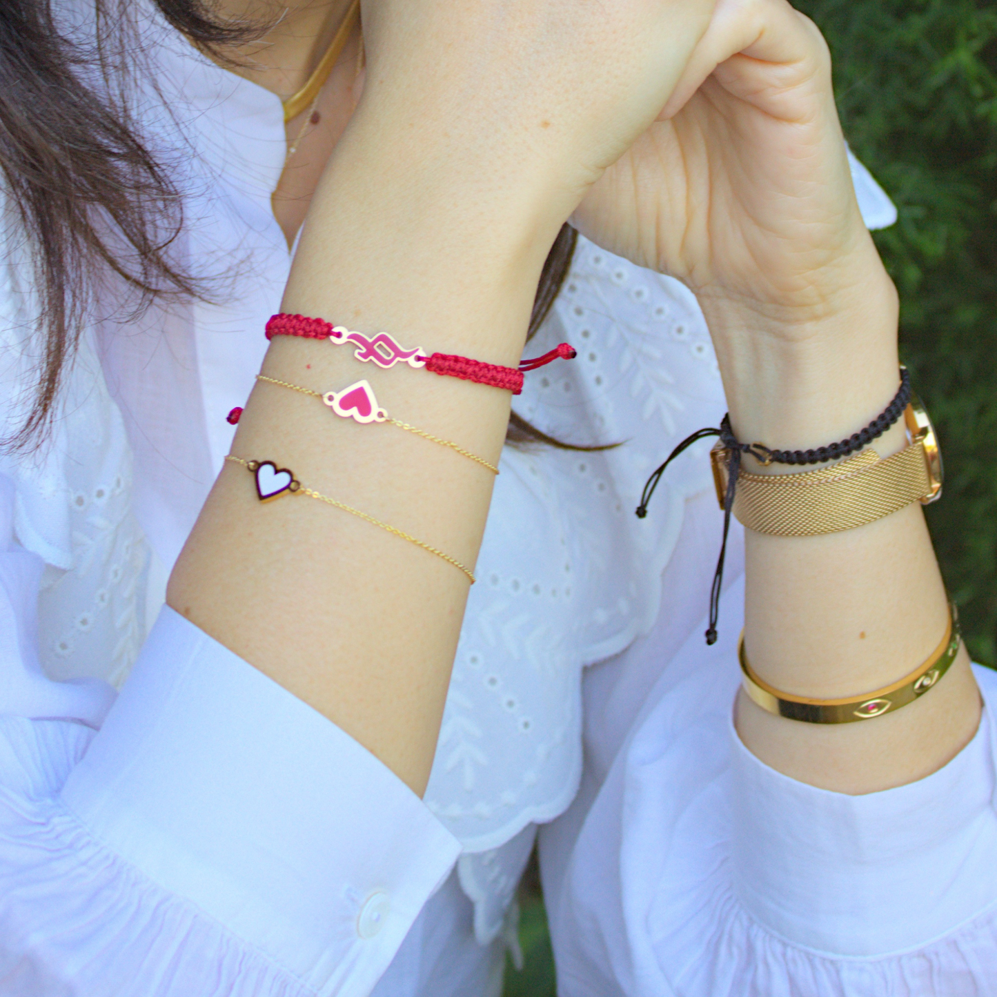 Red Enamel Hobb Braided Bracelet