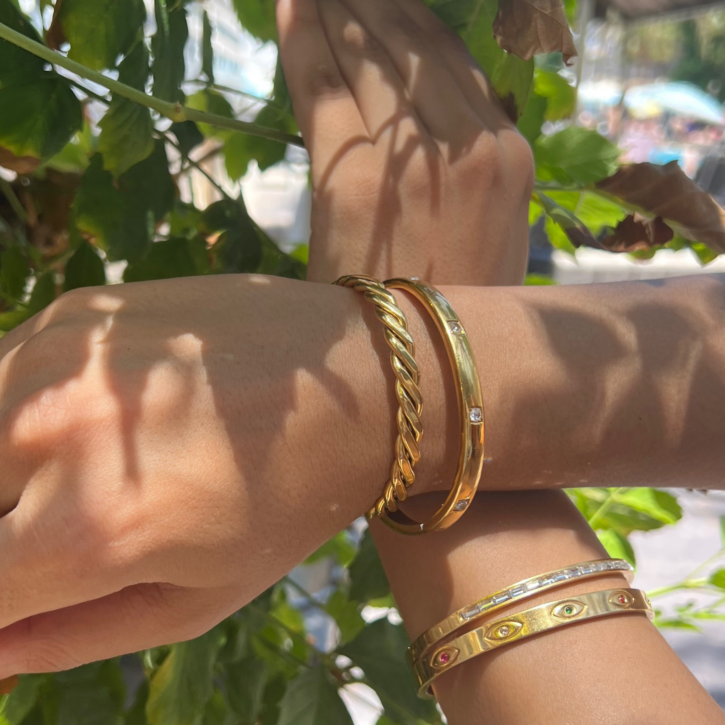 Classic Bangle Bracelet with Crystal Stones