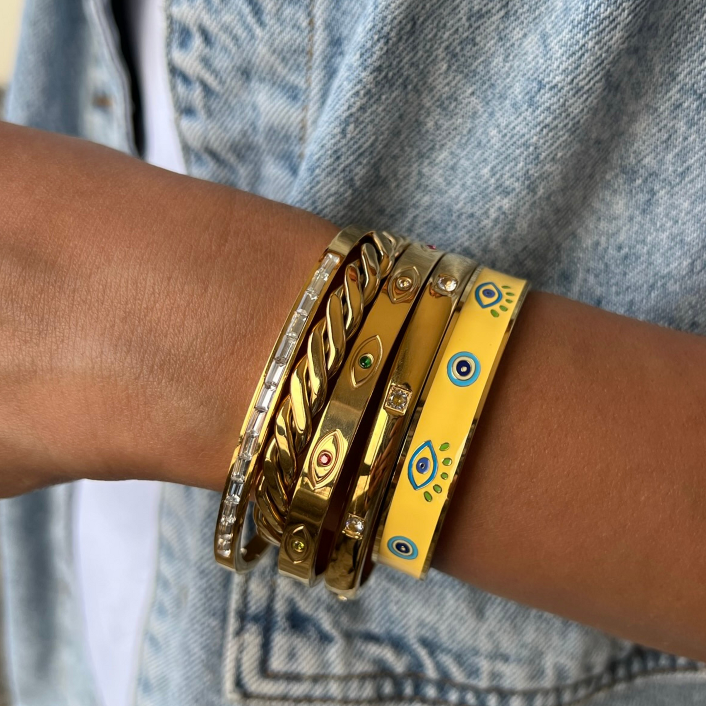 Evil Eye Engraved Bangle Bracelet