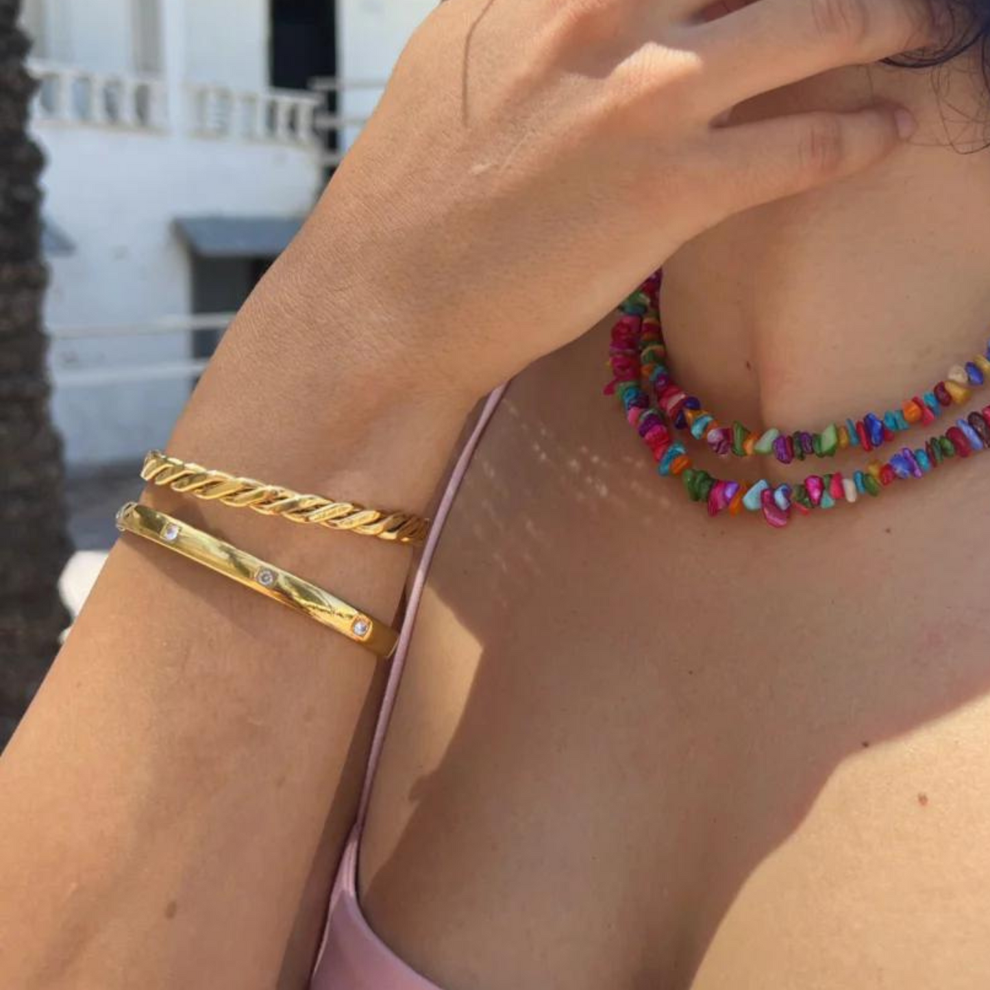 Classic Bangle Bracelet with Crystal Stones