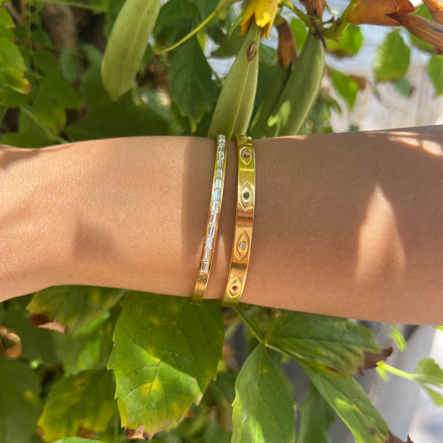 Evil Eye Engraved Bangle Bracelet