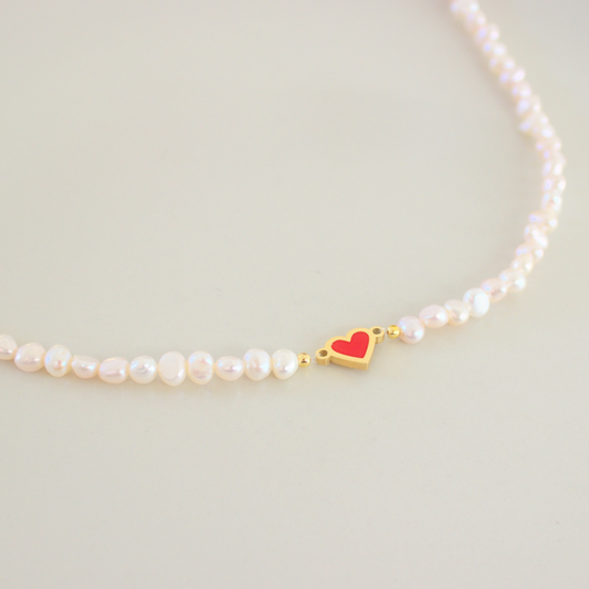 Pearl Enamel Heart Necklace