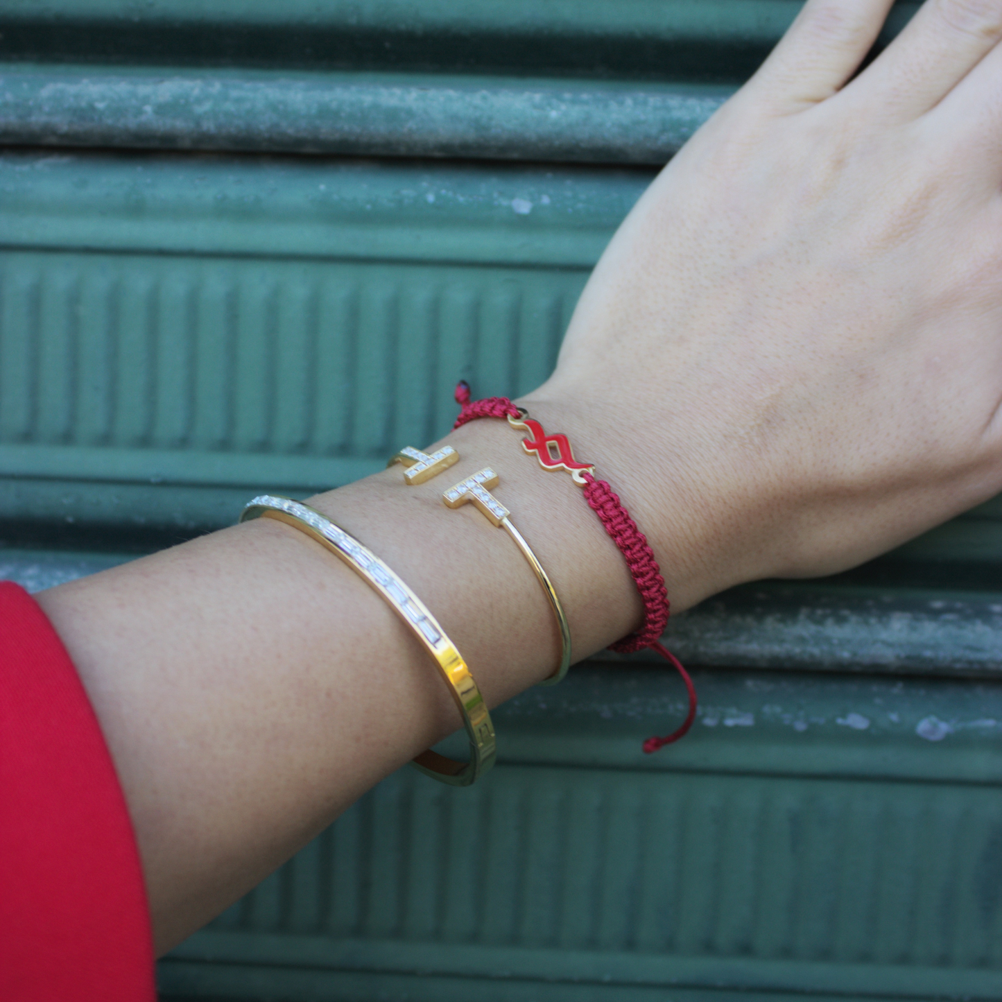 Red Enamel Hobb Braided Bracelet