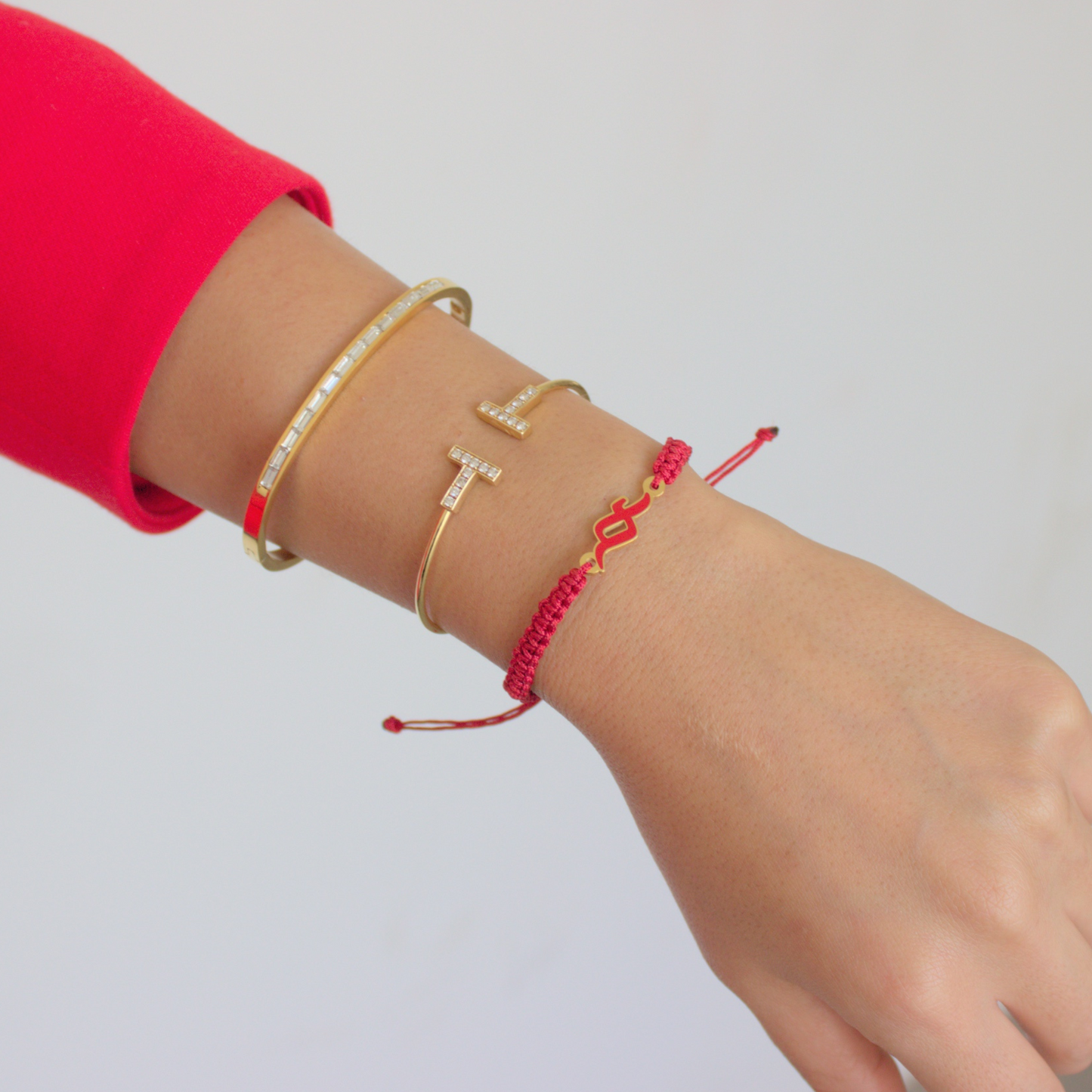 Red Enamel Hobb Braided Bracelet