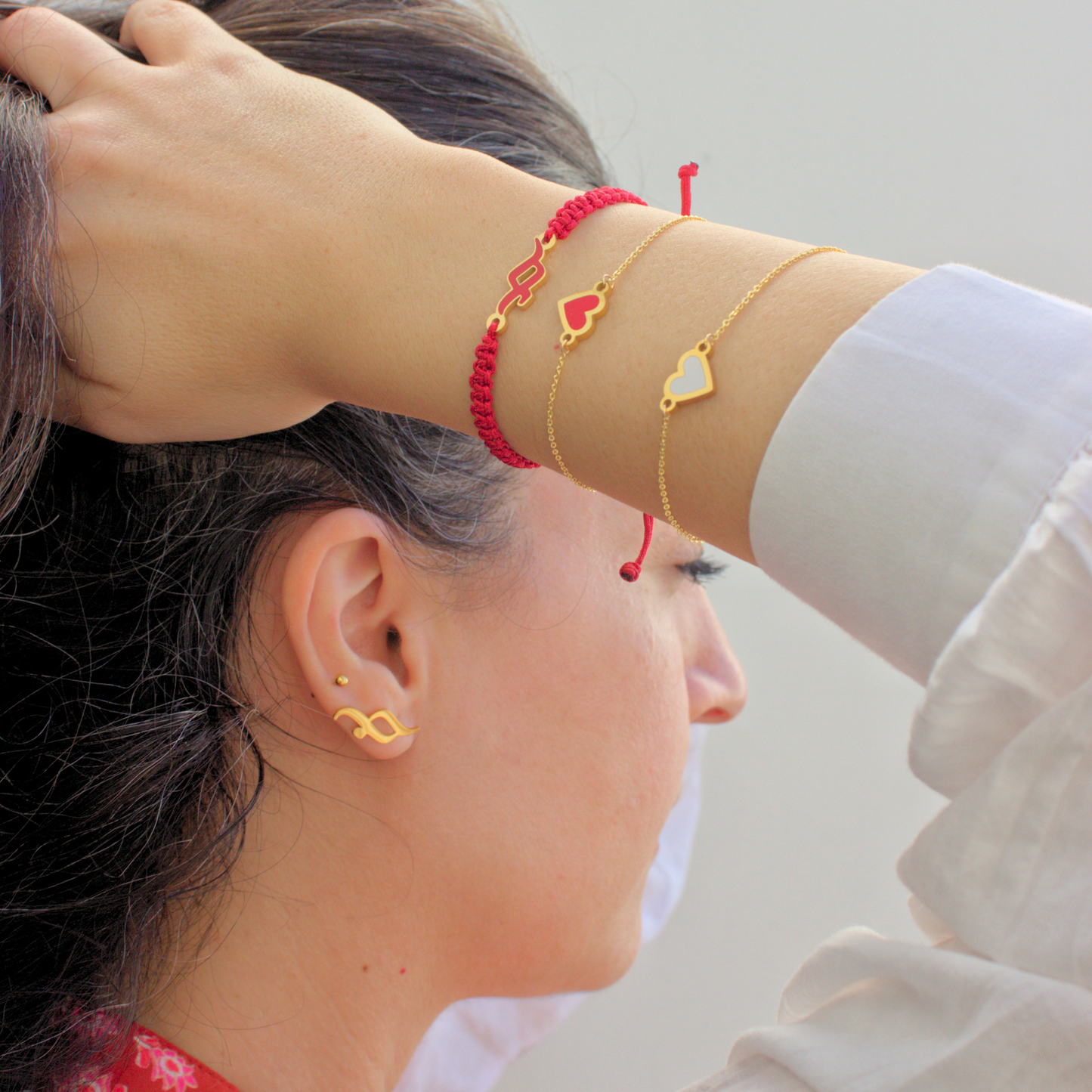 Red Enamel Hobb Braided Bracelet