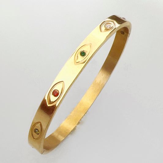 Evil Eye Engraved Bangle Bracelet