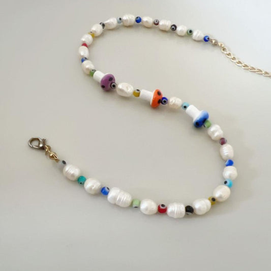 Pearl Necklace with Colored Eye Beads